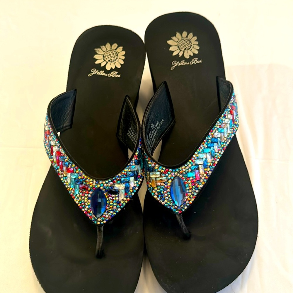 WOMEN'S YELLOW BOX WEDGE FLIP-FLOPS